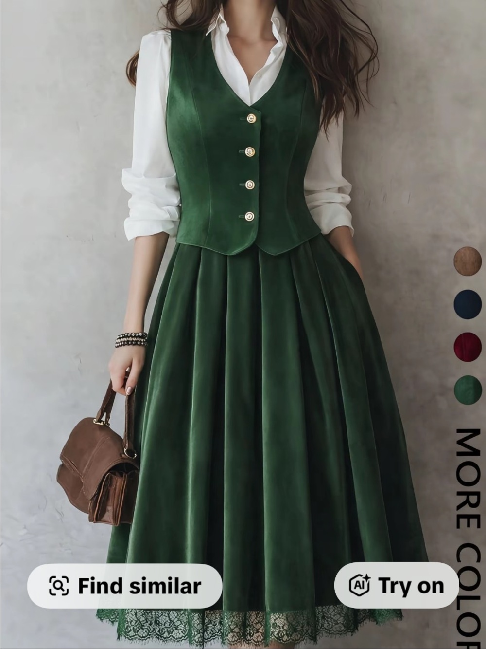 Emerald Green Velvet Vest & Pleated Skirt Set